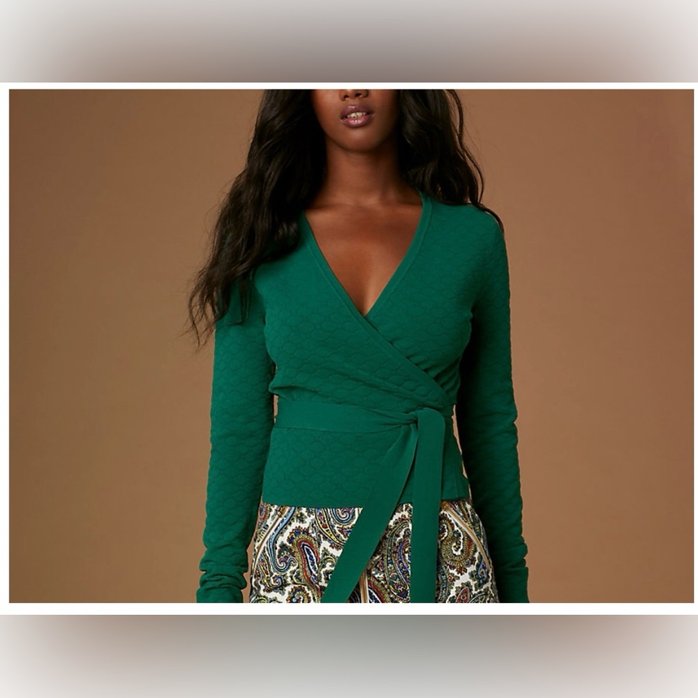 DVF - long sleeve wrap sweater in pine size xxs